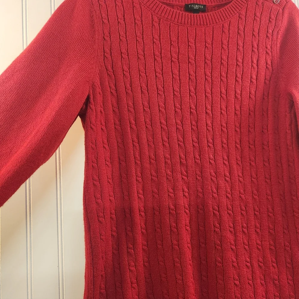 Talbots Women's Vibrant Red Cable Knit Sweater Size L Petite Classic Preppy Chic